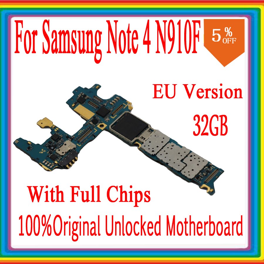 Carte mÃ¨re originale dÃ©bloquÃ©e pour Samsung Galaxy Note 4 N910F, circuit imprimÃ© principal avec systÃ¨me d'exploitation, Version EU