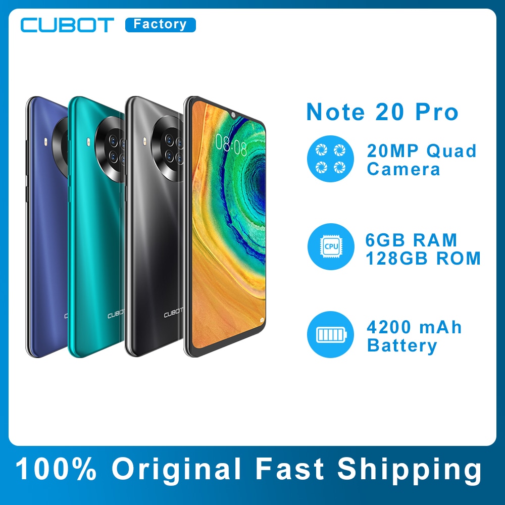 Cubot â Note 20 Pro Smartphone 6 go 128 go, Original, 4 camÃ©ras arriÃ¨re 12mp, NFC, Ã©cran HD 6.5 pouces, Android 10, 4200mAh, tÃ©lÃ©phone portable