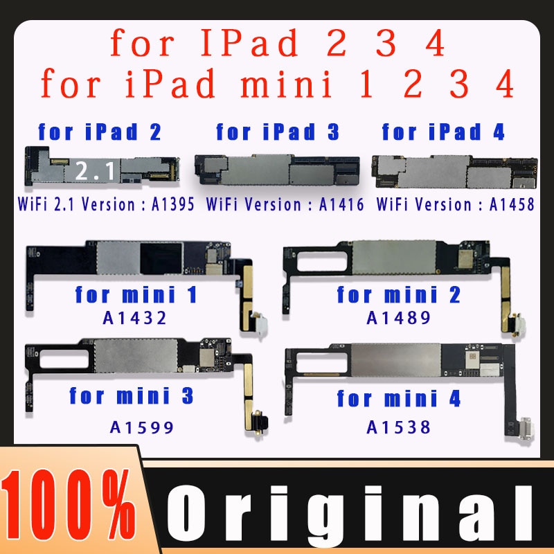 Carte mÃ¨re A1395 A1416 A1458 A1432 A1489 A1599 A1538 pour iPad mini 1 2 3 4, sans iCloud