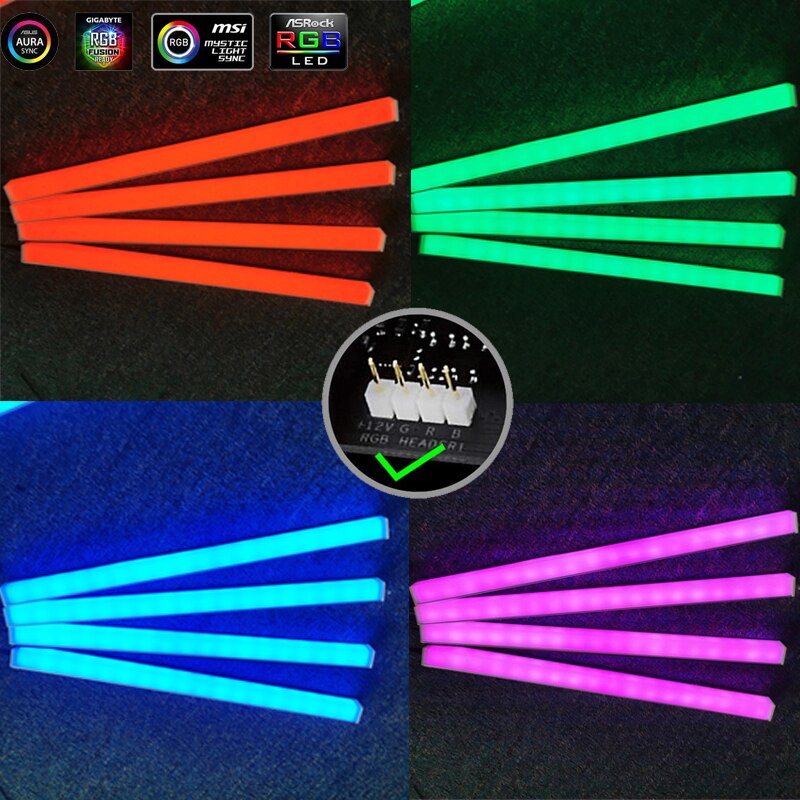 BoÃ®tier de PC en alliage d'aluminium, bande lumineuse LED RGB, barre lumineuse magnÃ©tique pour ordinateur, changement de couleur 5050 AURA, carte mÃ¨re, 30cm, DIY, 12V, 4 broches