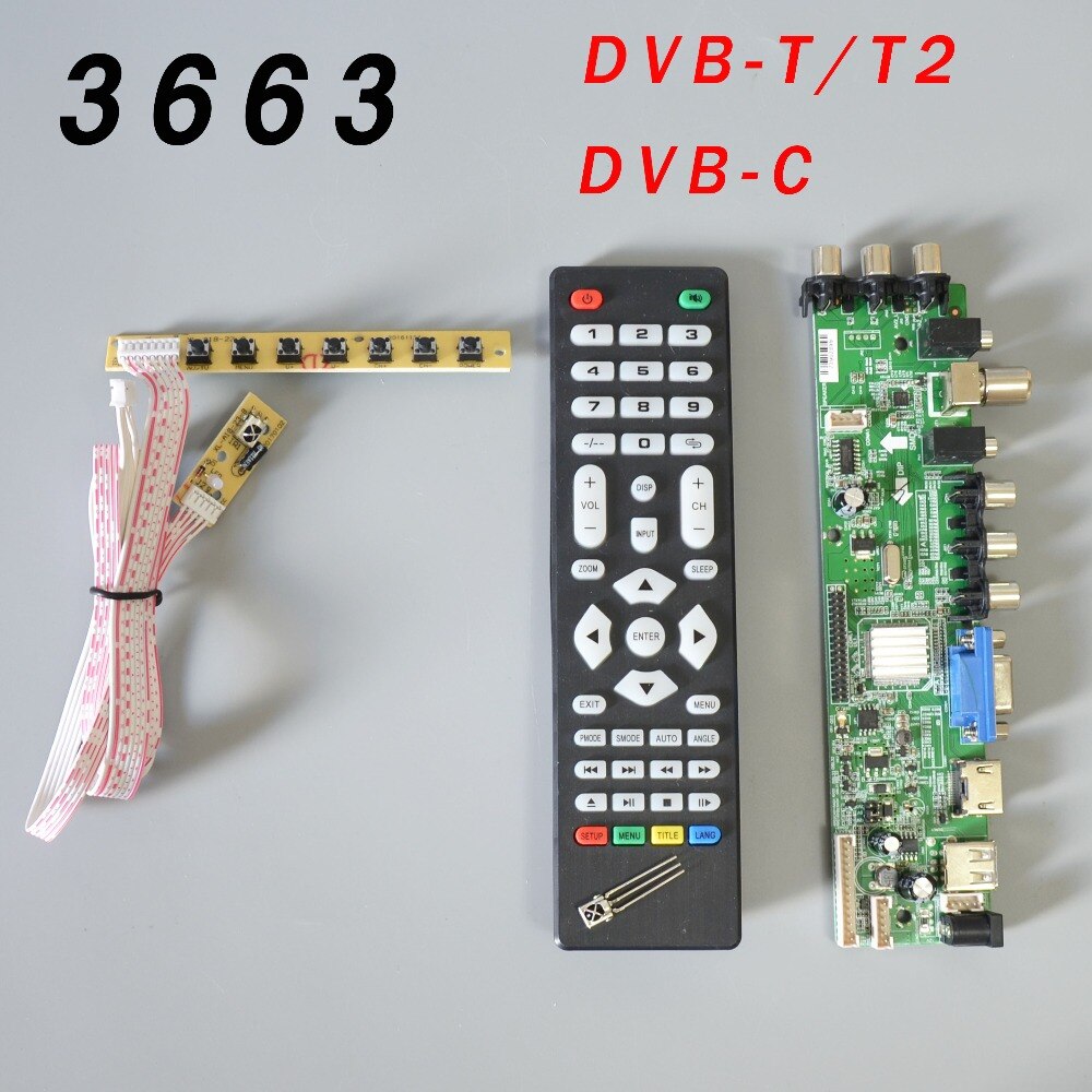 Carte de pilote LCD universel DS. V56 V59, Support de carte TV + interrupteur Ã  7 touches + IR 3663