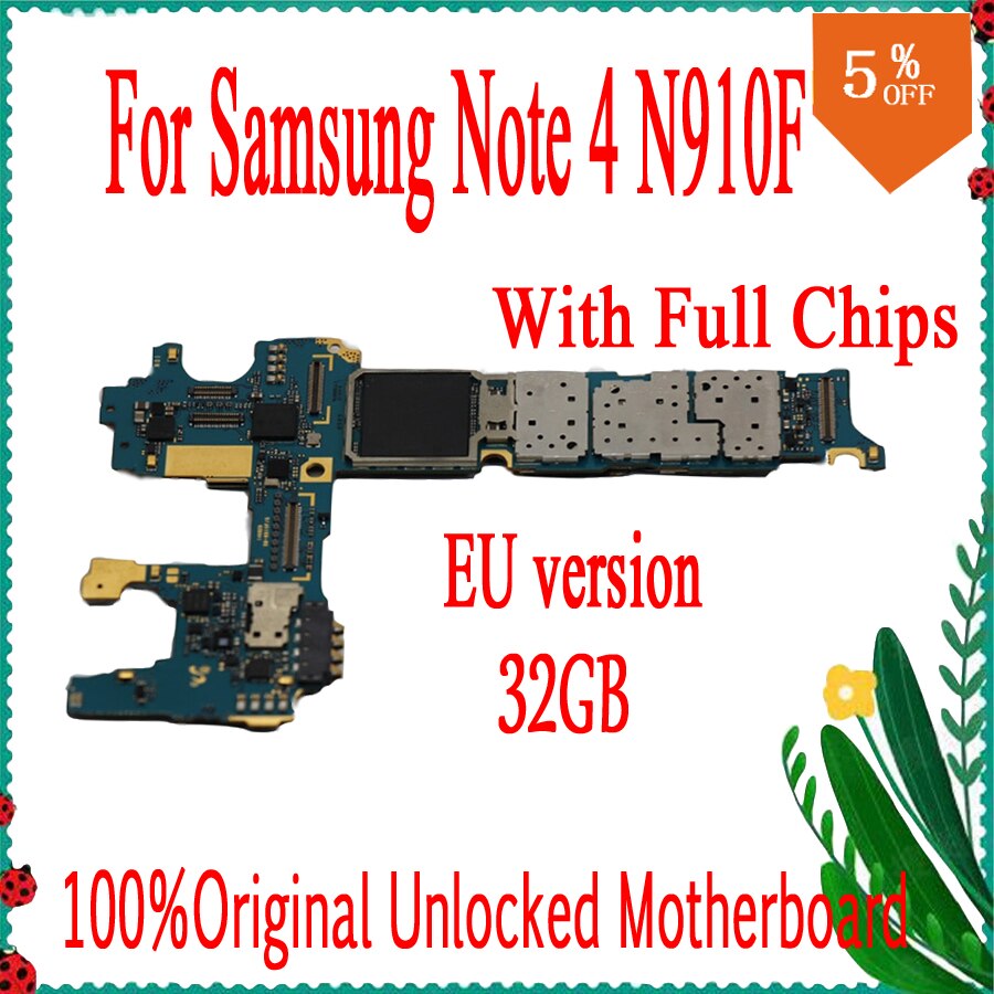 Carte mÃ¨re 32 go 100% originale dÃ©bloquÃ©e en usine pour Samsung Galaxy Note 4 N910F, avec puces, Version EU