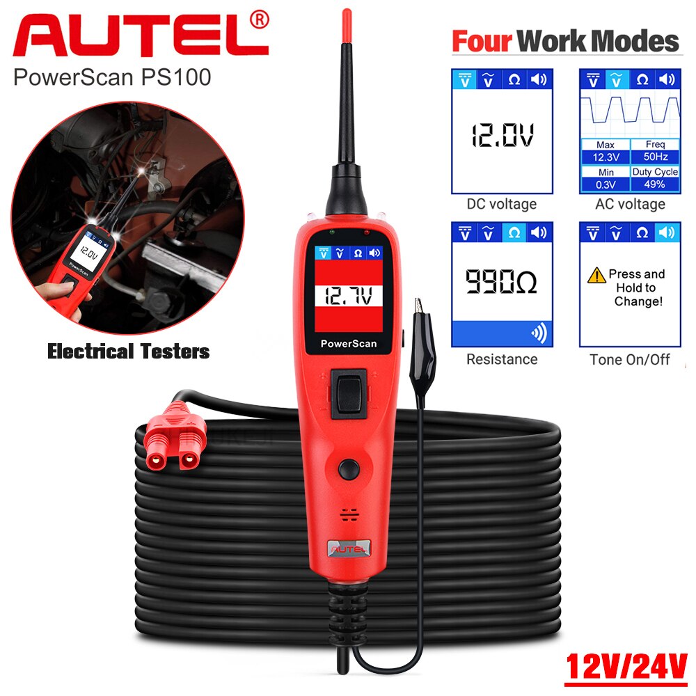 Autel â outil de Diagnostic de systÃ¨me Ã©lectrique PowerScan PS100, Scanner OBD2, testeur de Circuit automobile, outil de test d'Ã©vomÃ¨tre